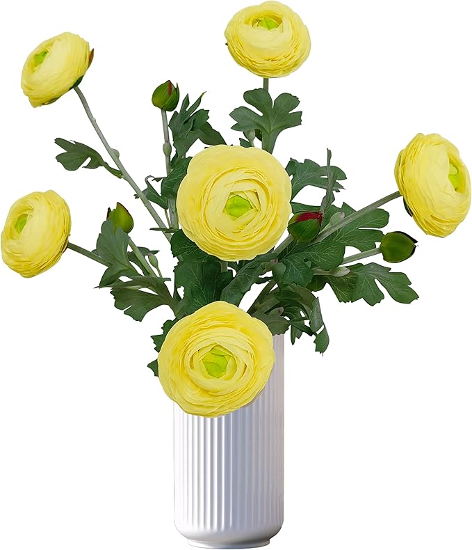 ATFL Yellow Ranunculus Artificial Flowers,6 Pcs Artificial Faux Silk Ranunculus Flowers with Real Touch Stems,Fake Peony Flowers for Floral Arrangements DIY Wedding Bouquet Party Table Home Decor