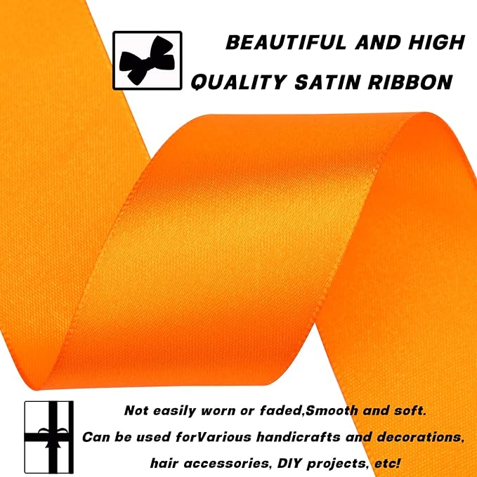 1-1/2 Inch 60 Yards Orange Solid Satin Ribbon for Gift Wrapping,Craft Floral Bouquets,Wedding Party,Timeless Flower,Decoration Floral Hair,Balloons
