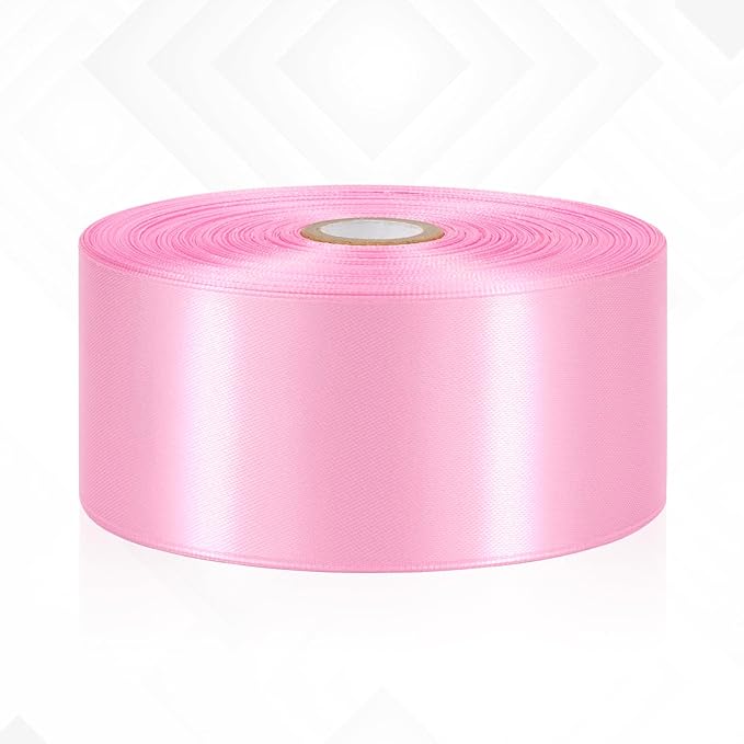 Pink Satin Ribbon 2 Inch 60 Yards, Solid Polyester Fabric Ribbon for Flower Bouquet, Hair, Crafts, Gift Wrapping, Birthday Party, Handmade Roses, Wedding and Festival