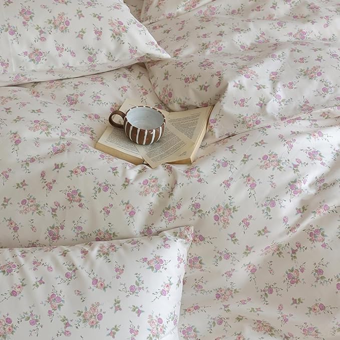 VM VOUGEMARKET Twin Comforter Set Lavender Pink Flower Bedding Comforter with 2 Pillowcases,All Season Use Bright & Lightweight Cottagecore Comforter Set for Teen Girls 68"x90"