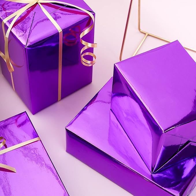 RUSPEPA Purple Metallic Wrapping Paper - Solid Color Paper Perfect for Halloween, Birthday, Christmas, Baby Shower - 17 Inches X 32.8 Feet
