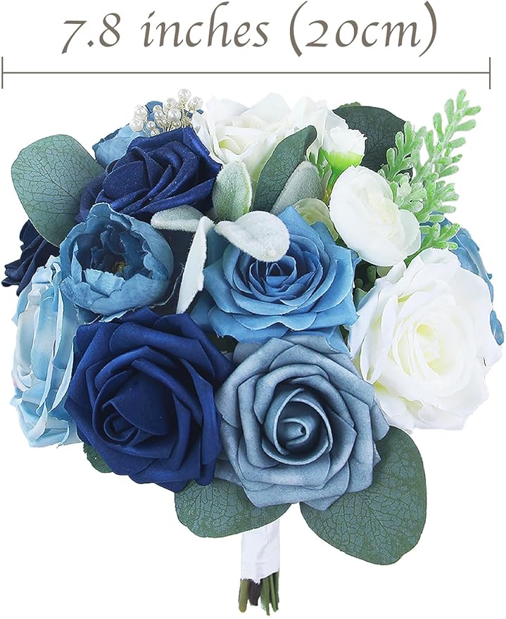 Rinlong 1Pc Navy Blue Bridesmaids Bridal Bouquet Artificial Wedding Bouquets for Bride Bridesmaid Silk Bouquet for Wedding Prom