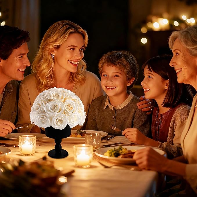 Eternal Rose Dome with Vintage Pedestal, 23 Forever Preserved Roses Arrangement for Home Decoration, Ideal Gift for Christmas,Valentine's Day, Mother's Day, Birthdays-White