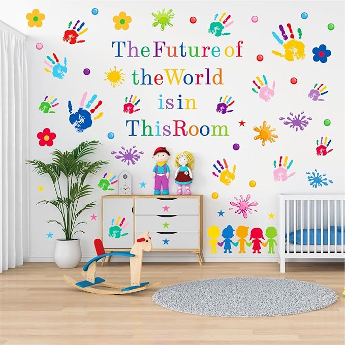 AOWDIAO Inspirational Kids Classroom Wall Decals – The Future of the World Is in This Room Quote – Peel and Stick Vinyl Sticker for School, Nursery and Playroom Decor