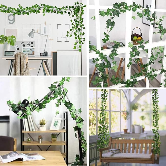 168 Feet Artificial Ivy Leaf Plants Fake Vine Hanging Garland Greenery Foliage for Home Kitchen Garden Office Wedding Wall Decor (Ivy/24 Strands)