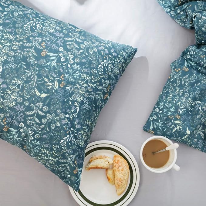 LifeTB Vintage Floral Duvet Cover Small Blue Flower Duvet Cover Twin XL Garden Style Floral Comforter Cover Cotton Floral Botanical Duvet Cover Chic Aesthetic Bedding Duvet Cover with Zipper Closure