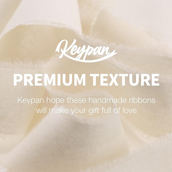 Ivory Ribbon 1-1/2 x 15 Yards Handmade Cotton Frayed Fringe Fabric Ribbons for Crafts Flower Bouquets Wedding Baby Shower Home DIY Decor