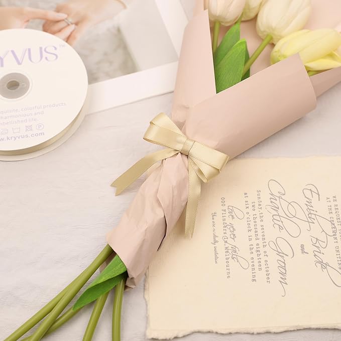 Beige Satin Ribbon, Double Faced 1/2 Inch X 25 Yards Beige Ribbon, Premium Satin Ribbon for Gift Wrapping, Crafts, Hair Bow Making, Sewing, Flower Bouquet, Wedding Party Decor
