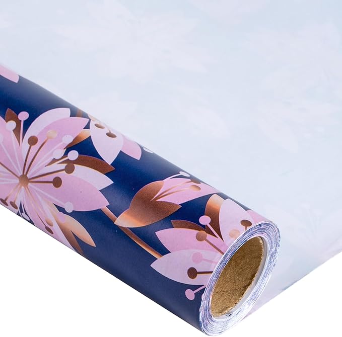 LeZakaa Floral Wrapping Paper Roll, Pink Sakura Blossoms Design for Wedding, Bridal Shower, Anniversary, Mother's Day, Birthday, Spring Holiday, Mini Roll, 17 In x 32.8 Ft