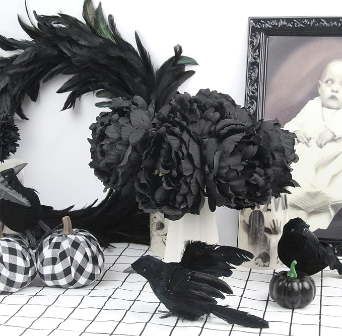 Tinsow Artificial Peony for Home Decoration, 5 Pcs Faux Black Peonies Flowers for Halloween Decoration, Silk Flowers Bouquet,(Black, 5)