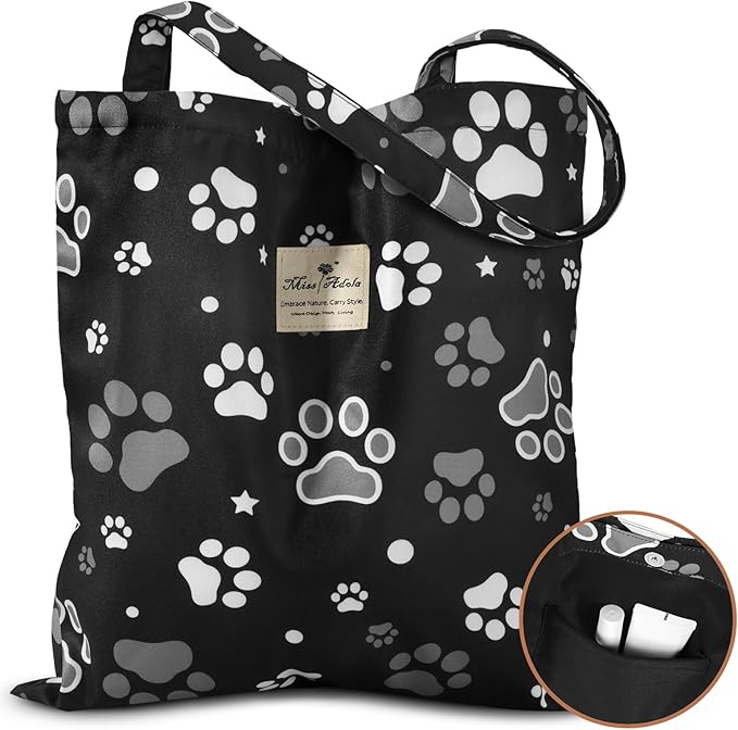 Aesthetic Cotton Tote Bag for Women - Reusable Shoulder Bag with Buckle Fabric Bag for Gym, Travel, Work