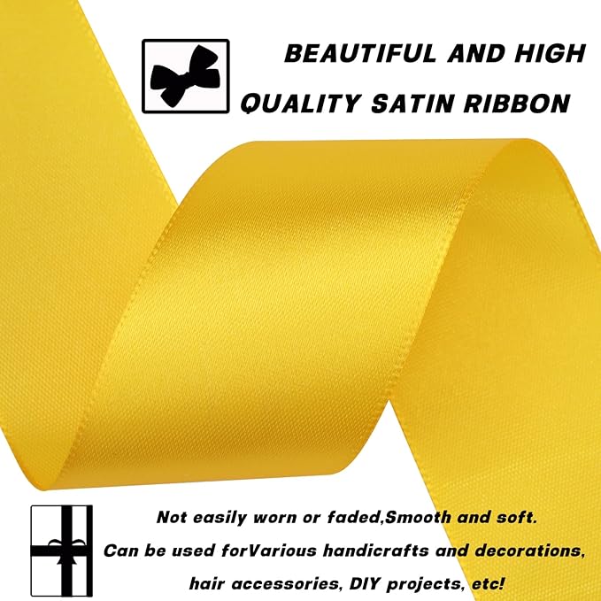1-1/2 Inch 60 Yards Yellow Solid Satin Ribbon for Gift Wrapping,Craft Floral Bouquets,Wedding Party,Timeless Flower,Decoration Floral Hair,Balloons