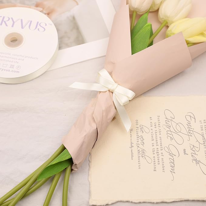 Ivory Satin Ribbon, Double Faced 3/8 Inch X 50 Yards Ivory Ribbon, Premium Satin Ribbon for Gift Wrapping, Crafts, Hair Bow Making, Sewing, Flower Bouquet, Wedding Party Decor