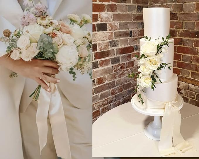 100 Yards Ivory Satin Ribbon Polyester Ribbon for Gift Wrapping Very Suitable for Weddings Party Hair Bow Invitation Decorations and More(1-1/2 inch X 50Yards X 2 Roll)