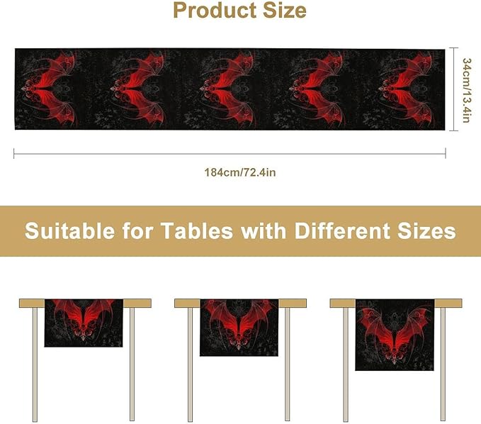 Gothic Table Runner,Red Bat Pattern Table Runner for Home Kitchen Table Dining Garden Farmhouse Wedding Party Decor 13x70 Inch