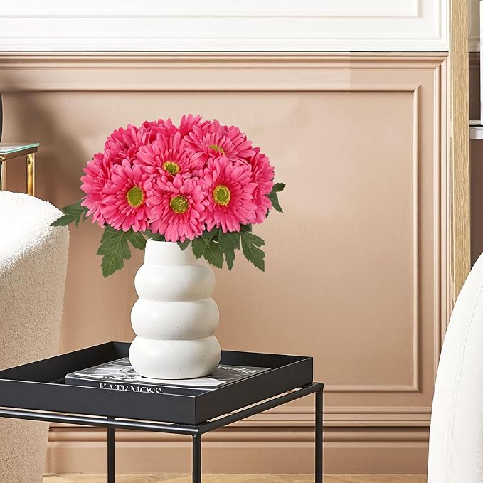 IPOPU 2 Bundles Artificial Gerbera Daisy Flowers 14 Heads Pink Fake Daisy with Stems Faux Silk Daisy Flowers for Wedding Bridal Bouquet Party Floral Arrangements Home Table Centerpiece Decor (Pink)