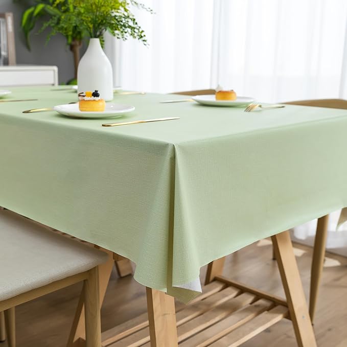 Rectangle Table Cloth,100% Waterproof Tablecloth Oil Proof Spill Proof Vinyl Table Cloth, Wipe Clean Plastic Table Cover for Dining, Camping, Indoor and Outdoor 54" x 102",Green