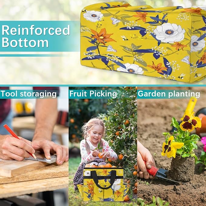 Flower Bee Butterfly Garden Tool Tote Bag for Women Men Gardening Tool Storage Bags with 10 Pockets Standable Garden Home Tool Kits Organizer for Indoor Outdoor Gardening Gifts