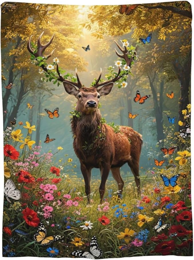 Forest Deer Blanket Hunting Elk Throw Blanket Wildlife Soft Cozy Fleece Fuzzy Stuffed Plush Flannel Gifts for Girls Women Boys Kids Adults 60"X80"