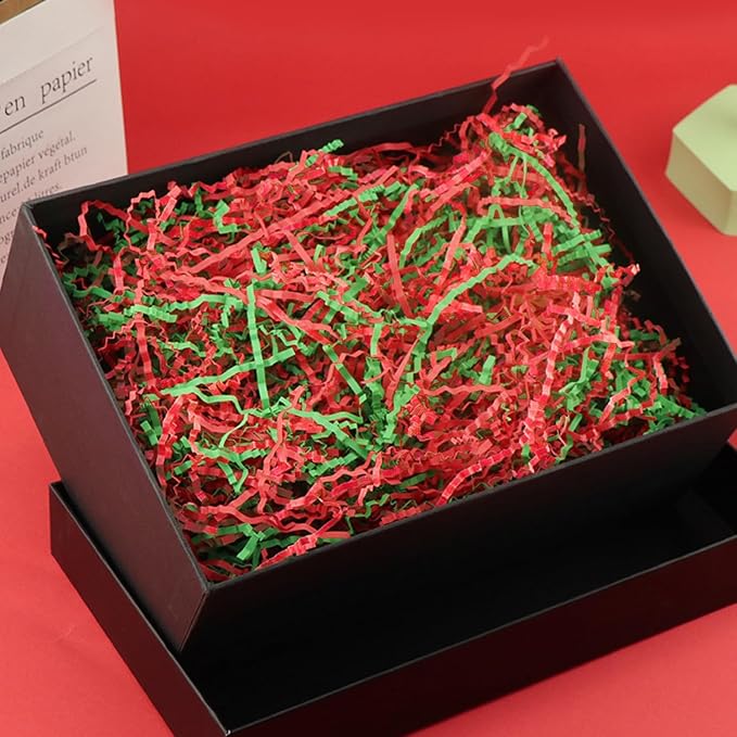Uptotop 2 LB Crinkle Cut Paper Shred Filler for Gift Wrapping Basket Filling, Birthday, Christmas, Thanksgiving, Wedding, Mother's Day, Red and Green