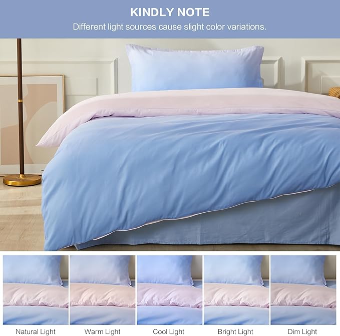 SAPHREAS Twin Size Duvet Cover Blue Pink Gradient Bedding Set with 8 Corner Ties and 1 Pillow Sham Microfiber Reversible Duvet Cover Set with Zipper Closure