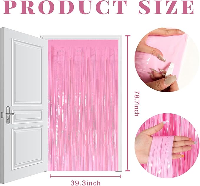 2 Pack Party Backdrop Decorations Pink Tinsel Curtain Party Backdrop Foil Fringe Birthday Decorations Photo Booth Streamer Pink Theme Bachelorette Graduation Decor