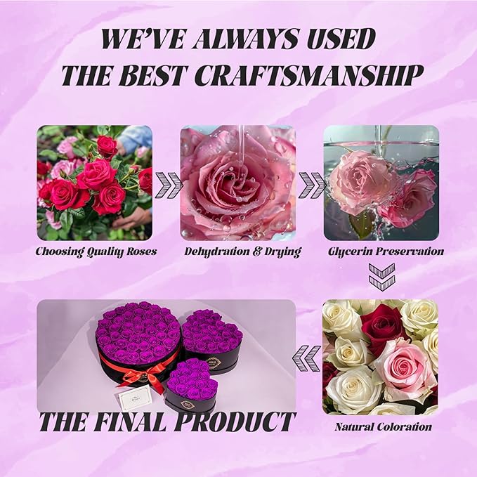 27 Preserved Roses in Heart-Shaped Box, Flowers for Delivery Prime Last up 2 Years, Real Forever Flowers for Wife, Girlfriend, Mother, Eternal Roses for Anniversary - Purple