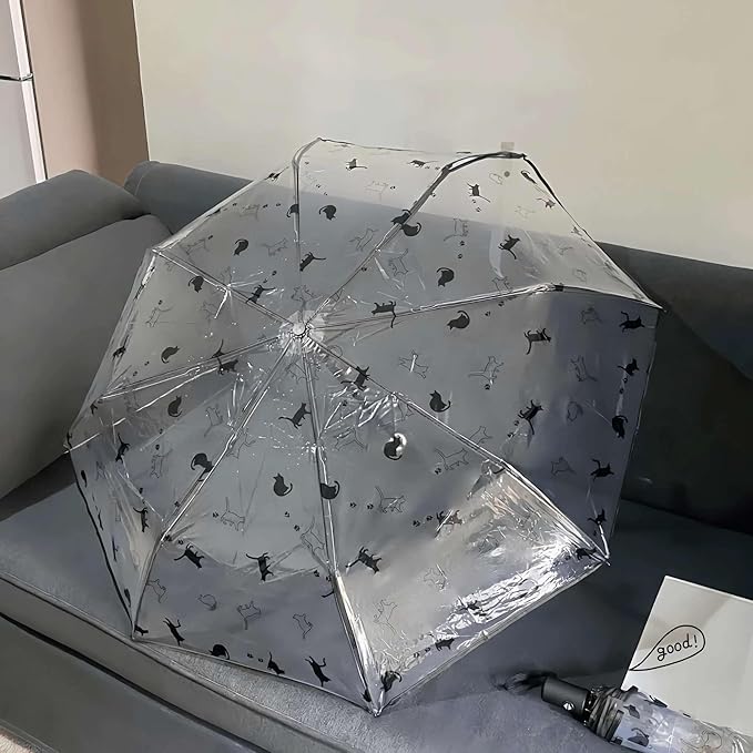 clear small umbrella for rain, cat plastic girl Transparent umbrellas for women, cute folding travel automatic umbrellas adult
