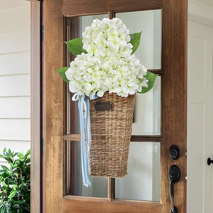 Oairse 3Pcs White Hydrangea Artificial Flowers 19.7 in Real Touch Faux Hydrangea Stems Silk Flowers with Stems White Fake Flowers Bouquet for Floral Arrangements Table Centerpieces Wedding Home Decor