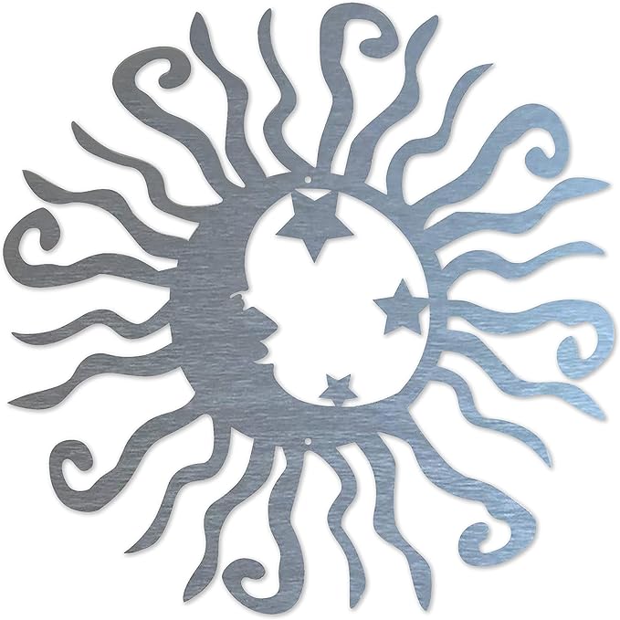 Riverside Designs Wacky Solar Moon Metal Wall Art Steel Outdoor Decor | Heavy-Duty and Waterproof | Made in USA (Silver, 36L x 36W)