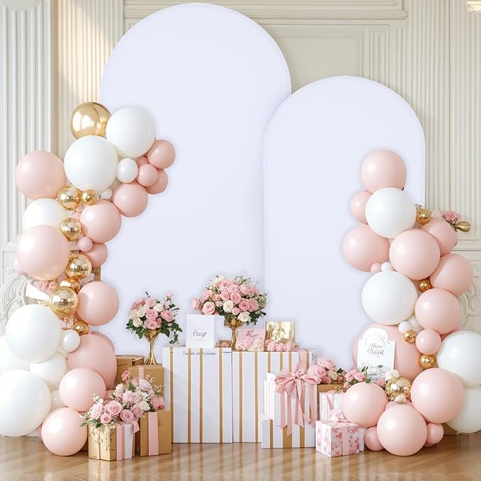 White Arch Backdrop Covers - 6.6FT, 5FT Spandex Fitted Wedding Arch Stand Covers Round Top Chiara Stretchy Arch Backdrop Cover for Wedding Birthday Party Decoration