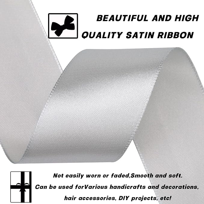 1-1/2 Inch 30 Yards Silver Solid Satin Ribbon for Gift Wrapping,Craft Floral Bouquets,Wedding Party,Timeless Flower,Decoration Floral Hair,Balloons