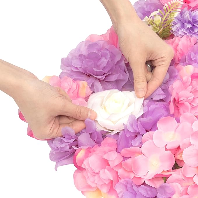 12 Pcs White Flower Wall Flowers Backdrop Artificial Flower for Backdrop Flowers Decoration 3D Floral Panels for Wall Decor Home Party Wedding Room Decoration (38x38cm/White+ Purple+ Pink)