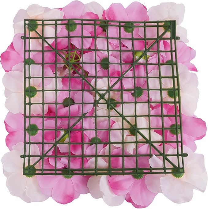 DouSeiAi 12Pcs Artificial Flower Wall Panel 3D Floral Backdrop Walls 15" X 15" Flower Wall Decor Flower Backdrop Faux Flowers Panel for Wedding Party Home Decoration, White/Deep Pink