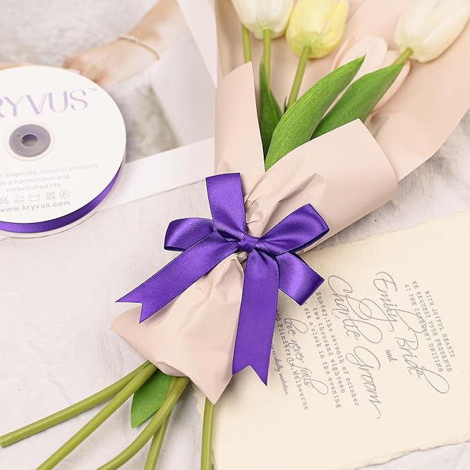 Double Faced Purple Satin Ribbon, 7/8 Inch X 25 Yards Polyester Ribbon for Gift Package Wrapping, Crafts, Bow Making, Sewing, Flower Bouquet, Wedding Party Decor