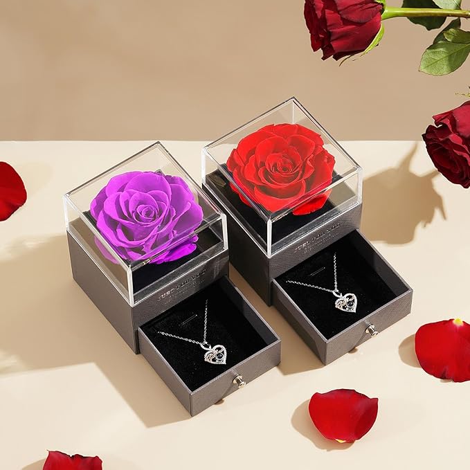 ADDWel Rose Gifts for Grandma Birthday, Unique Preserved Rose Music Box with Silver Grandma Necklace Gift for Grandmother Abuela Nana Gifts from Grandkids, Cute Bday for Grandmas