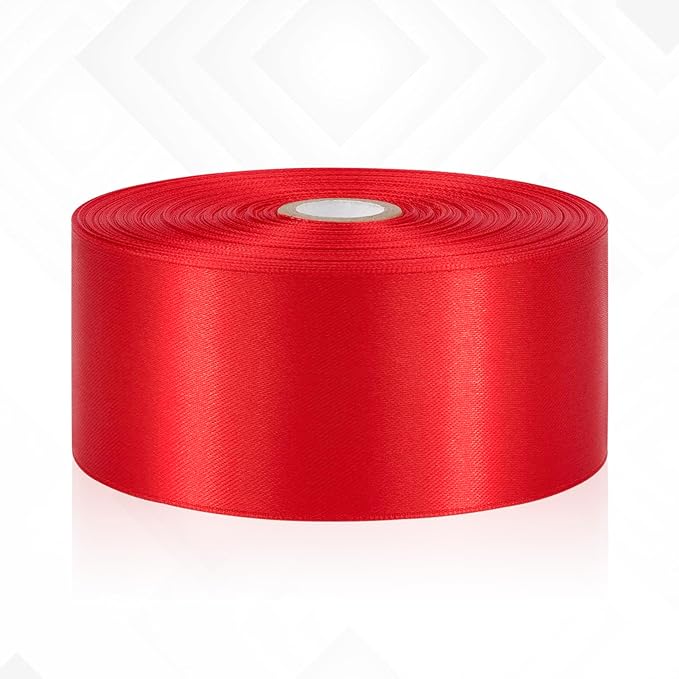 Red Ribbon 2 Inch, 60 Yards Red Satin Ribbon for Flower Bouquet, Crafts, Gift Wrapping, Handmade Roses, Bows, Wedding and Festival Decor
