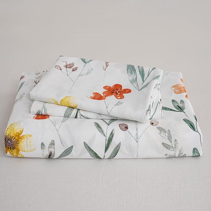 Floral Duvet Cover King Size, 100% Nature Cotton 3 Pcs Garden Floral Aesthetic Bedding Set with Zipper Closure Ultra Soft&Breathable Cottagecore Botanical Duvet Cover Set