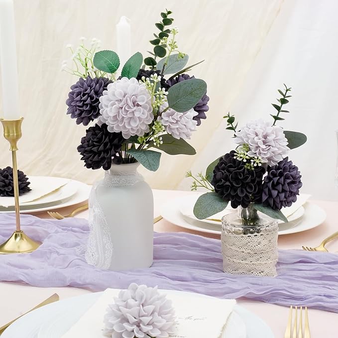 Artificial Flowers, 25pcs Realistic Artificial Rose for DIY Wedding Bouquets Centerpieces Arrangements, Gradient Violet Shades Dahlia Flowers with Stem for Bridal Shower Party