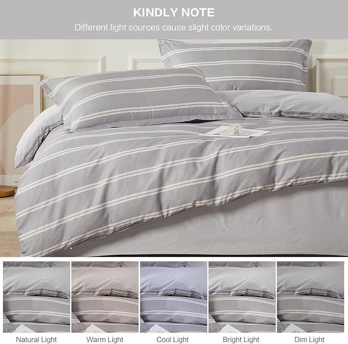 SAPHREAS Boy Gray Stripes Duvet Cover Set Full Size 3pcs Dark Grey Streak Bedding Comforter Cover Set 1 Duvet Cover 2 Pillow Sham