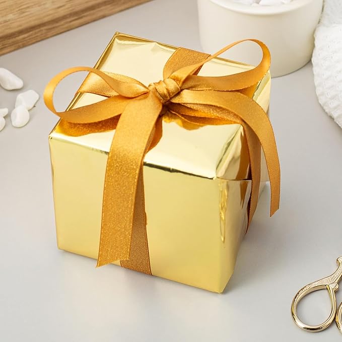 Merture Gold Wrapping Paper Roll - 17 In X 16.4 Ft(23.3 sq.ft.) Metallic Gold Solid Color Gift Wrap with Grid Cutting Lines for Christmas, Wedding, Birthday, Valentines Day, Mothers Day, Baby Shower