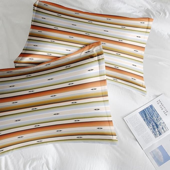 Comforter Set Twin Size, Geometric Tribal Striped 5 Pcs Bedding for Kids and Adults, Boho Modern Colorful Bed Sheet Sets with Fitted Sheet Pillowcase & Sham for Bedroom Bed Decor