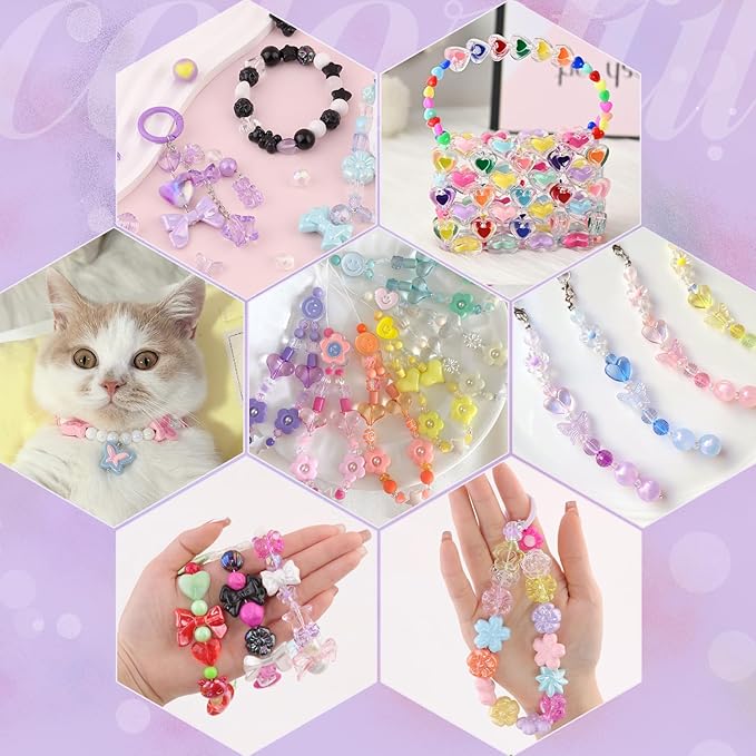 Assorted Acrylic Beads, 130-180PCS 3 Mixed Series Cute Beads for Bracelet Making, GummyBear Bow Flower Kawaii Charms for Jewelry Making DIY Necklace Keychain Phone Charm Christmas Gift