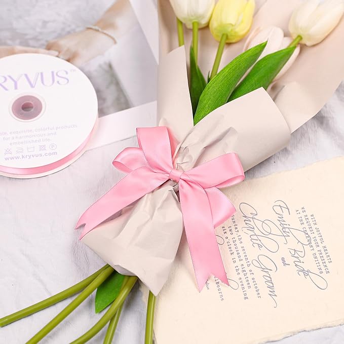 Pink Satin Ribbon, 1 Inch X 50 Yards, Premium Satin Polyester Ribbon for Gift Wrapping, Crafts, Wedding Decor
