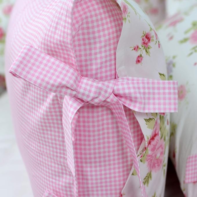 FADFAY Rose Floral Duvet Cover Set Pink Grid Cotton Girls Bedding with Hidden Zipper Closure 3 Pieces, 1duvet Cover & 2pillowcases,Twin Size