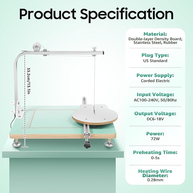 Foam Cutting Machine, 100-240V AC Hot Wire Cutter Table, Working Table Tool for Cutting, Forming and Sculpting Styrofoam and Other Foam Materials