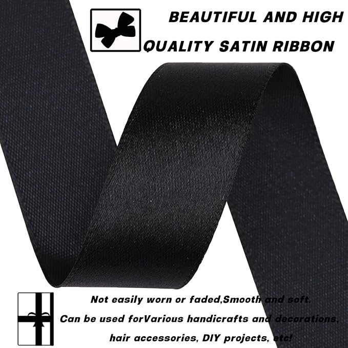 7/8 Inch 60 Yards Black Satin Craft Ribbon-Single Face Polyester Ribbon for Handmade Roses,Gift Wrapping,Timeless Flower,Bouquets,Wedding and Party Decoration
