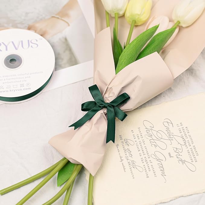 Hunter Green Satin Ribbon, Double Faced 1/2 Inch X 25 Yards Hunter Green Ribbon, Premium Satin Ribbon for Gift Wrapping, Crafts, Hair Bow Making, Sewing, Flower Bouquet, Wedding Party Decor