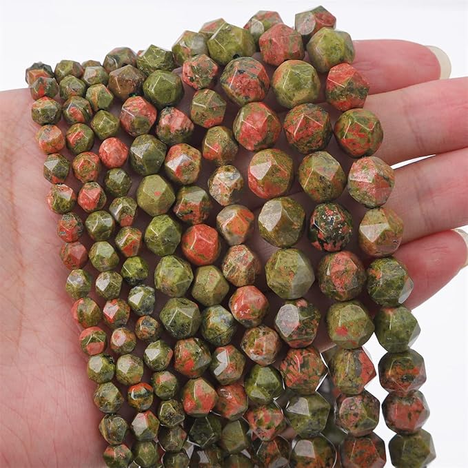Faceted Natural Unakite Stone Round Beads 8mm 36cm/Strand for Jewelry Making