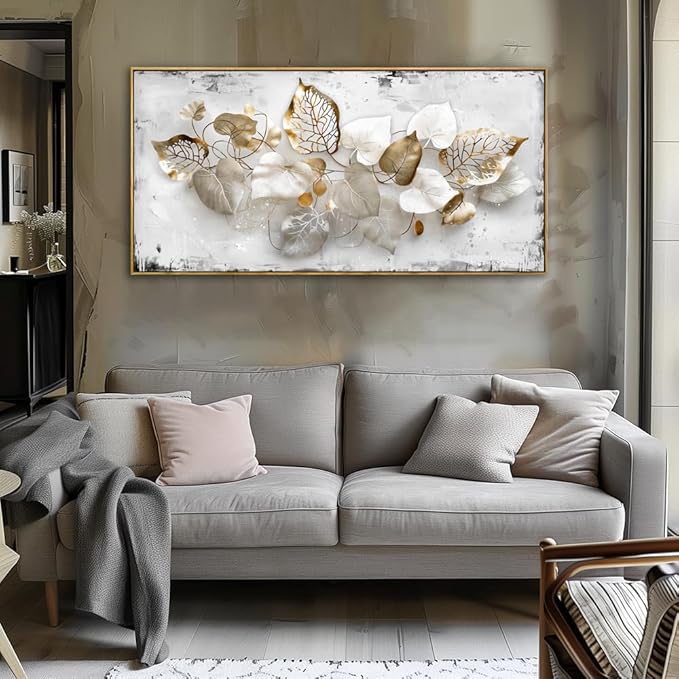Wall Art Leaf Modern Botanical Artwork Canvas Painting for Living Room Bedroom Dining Room Home Office Decor 24"x48" with Framed